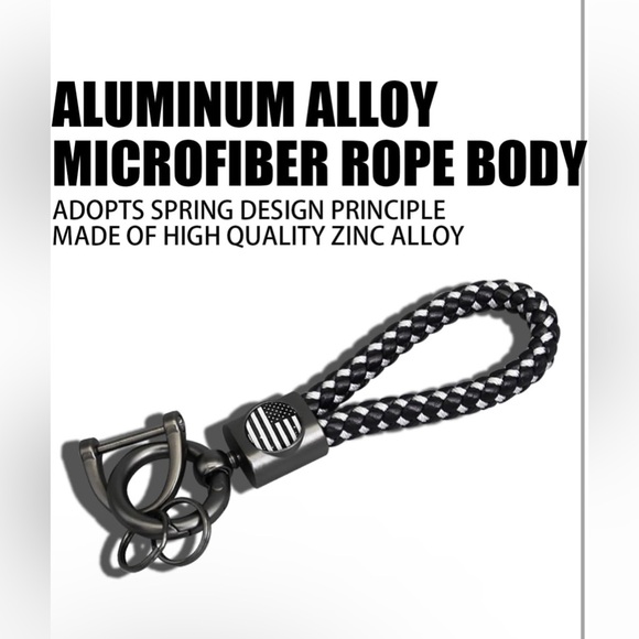 American US Flag Car Keychain, Fob Key Chain Leather Braided Bracelet - Picture 3 of 7